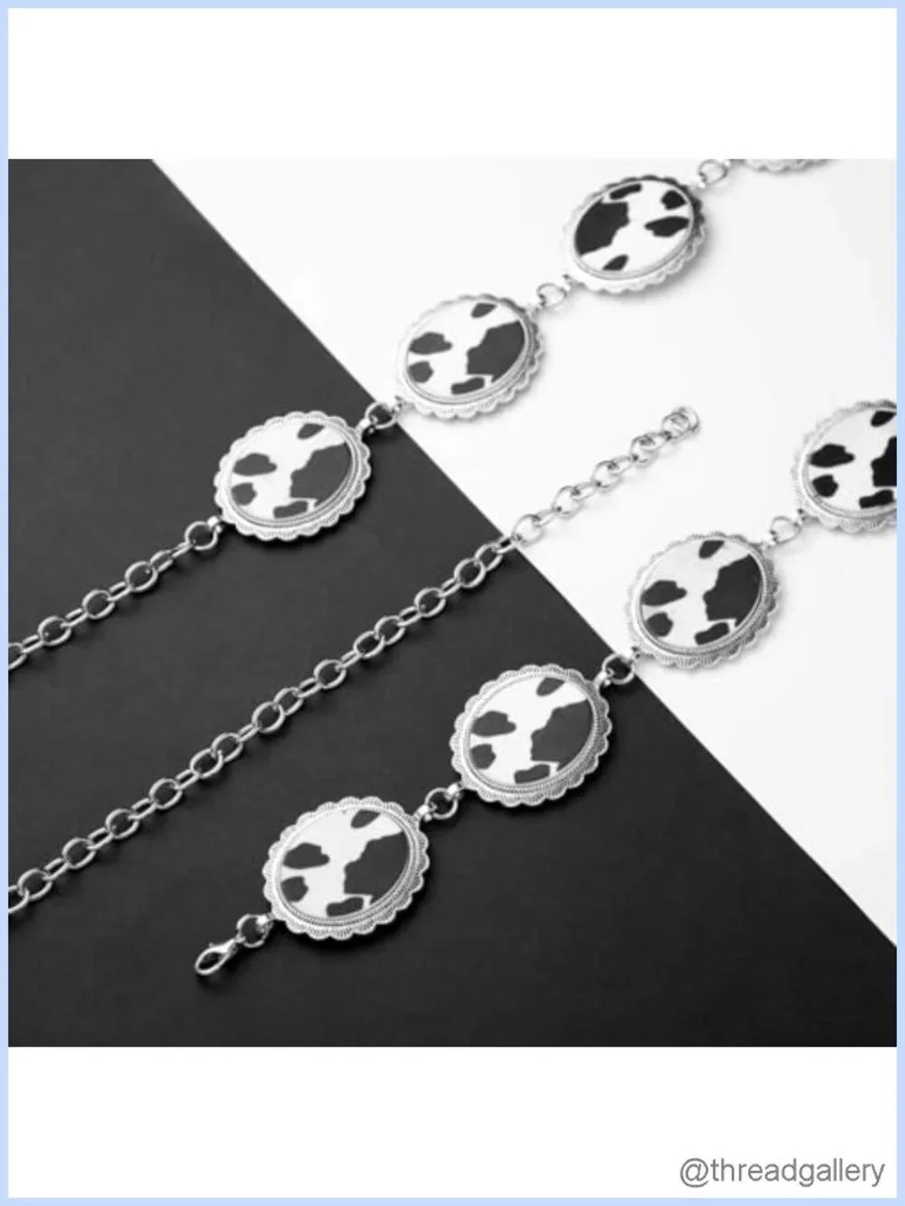 Western Cow Print Chain Belt with Metal Buckle Adjustable